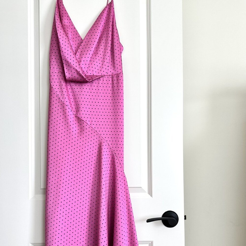 ACLER Pink Polka Dot Satin Sleeveless Midi Dress Size 6 AU10